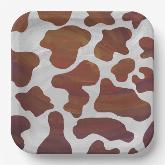 ピンクと白のカウパターン ペーパープレート (正面)