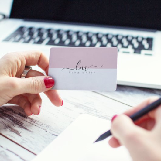ピンクと白のカリグラフモノグラムミニマル主義者 コーリングカード