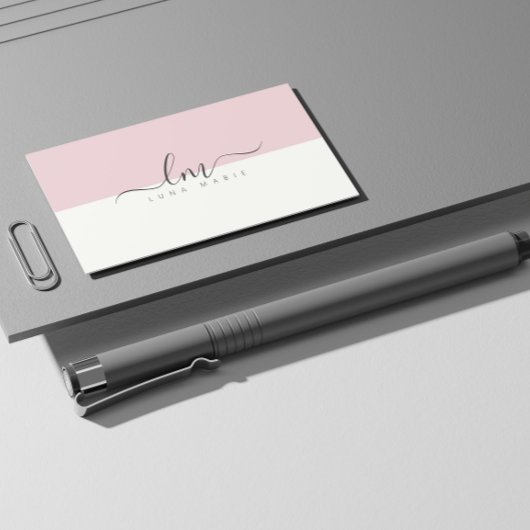 ピンクと白のカリグラフモノグラムミニマル主義者 コーリングカード