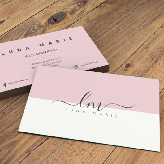 ピンクと白のカリグラフモノグラムミニマル主義者 コーリングカード