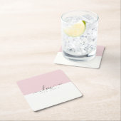 ピンクと白のカリグラフモノグラムミニマル主義者 スクエアペーパーコースター (インサイチュ)