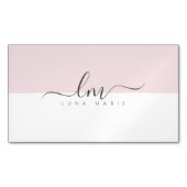 ピンクと白のカリグラフモノグラムミニマル主義者 マグネット名刺 (正面)