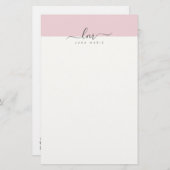 ピンクと白のカリグラフモノグラムミニマル主義者 便箋 (正面/裏面)