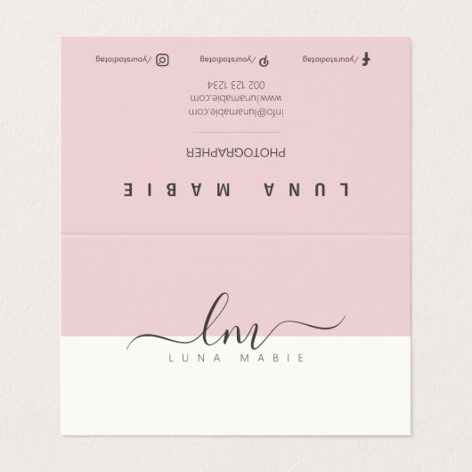 ピンクと白のカリグラフモノグラムミニマル主義者 名刺 (外部フラット)
