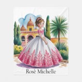 ピンクと白のガウンを贈るキンセアニラの少女 フリースブランケット (正面)