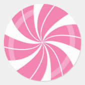 ピンクと白のキャンディの渦巻き、ペパーミントキャンディ ラウンドシール (正面)