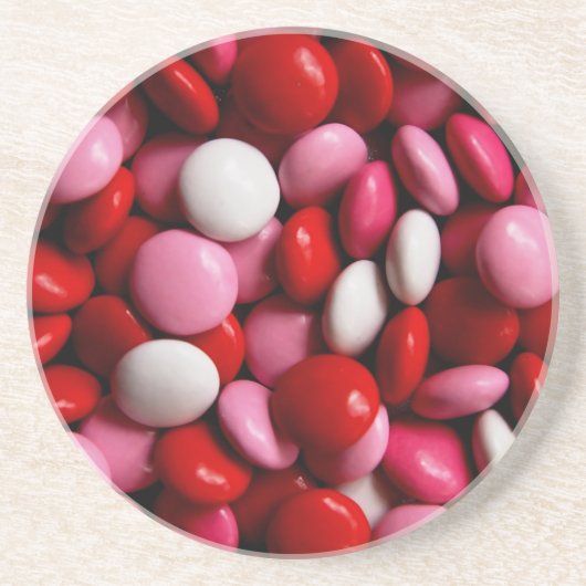 ピンクと白のキャンディパターン コースター (正面)