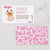 ピンクと白のキリンおむつラッフルチケット エンクロージャーカード (正面/裏面)
