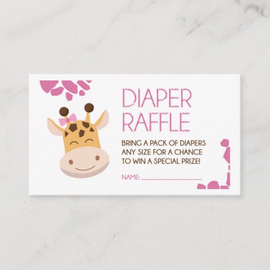ピンクと白のキリンおむつラッフルチケット エンクロージャーカード (正面)