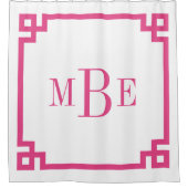 ピンクと白のギリシャ語鍵モノグラム シャワーカーテン (正面)