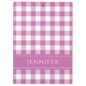ピンクと白のギンガムチェックパターン名プリント クリップボード (裏面)