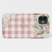 ピンクと白のギンガムチェックフラワーモノグラム Case-Mate iPhoneケース (裏面(横))