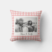 ピンクと白のギンガムプレイドのカスタム写真 クッション (正面)