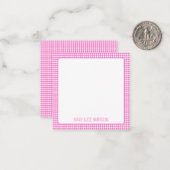 ピンクと白のギンガムプレイドパーソナライズされた ノートカード (正面/裏面インサイチュ)