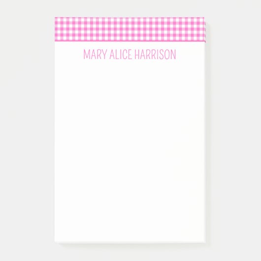 ピンクと白のギンガムプレイドパーソナライズされた ポストイット (正面)