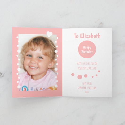 ピンクと白のギンガムプレイド写真あらゆる年齢の子供 カード (内部)