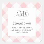 ピンクと白のギンガムモノグラムありがとうスクエアS スクエアシール (正面)