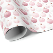 ピンクと白のクリスマスオーナメントクリスマス ラッピングペーパー (ロールコーナー)