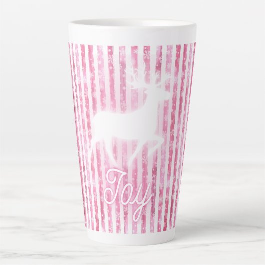 ピンクと白のクリスマスジョイトナカイ カフェラテマグ (正面)