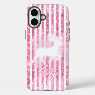 ピンクと白のクリスマスジョイトナカイ iPhone 16 PLUSケース