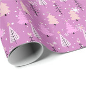 ピンクと白のクリスマスツリーグリーンクリスマス ラッピングペーパー (ロールコーナー)