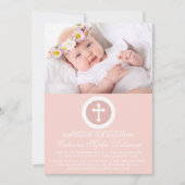ピンクと白のクロスバプテスマ写真招待状 招待状 (正面)