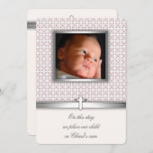 ピンクと白のクロスフォト《キリスト教》洗礼式や命名式招待状 招待状 (正面/裏面)