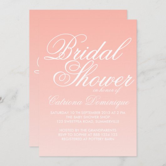 ピンクと白のグラデーションのブライダルシャワーの招待 招待状 (正面/裏面)