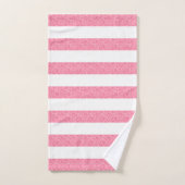 ピンクと白のグリッターストライプパターン バスタオルセット (ハンドタオル)