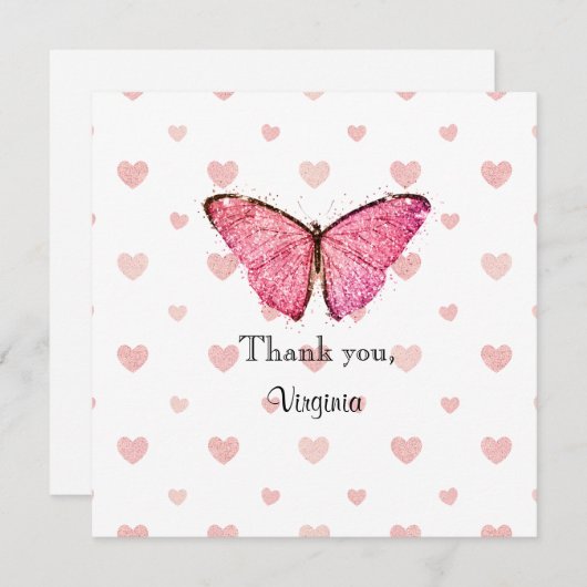 ピンクと白のグリッター蝶テンプレート (正面/裏面)