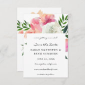 ピンクと白のグレーのフローラ2日付V2を保存 セーブザデート (正面/裏面)