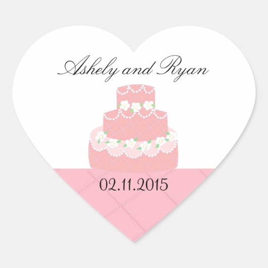 ピンクと白のケーキの結婚式延期日 ハートシール (正面)