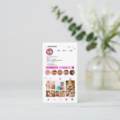 ピンクと白のケーキ バーコード入りパン屋Instagramシェフ名刺 名刺 (スタンド正面)