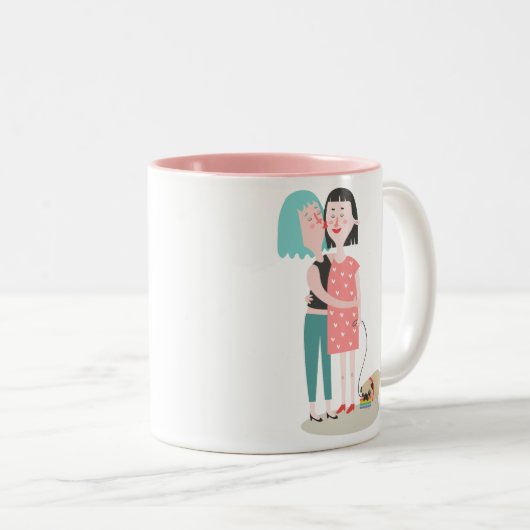 ピンクと白のゲイプライドバレンタインデーのマグカップ ツートーンマグカップ (正面右)