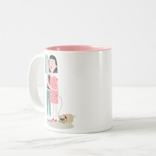 ピンクと白のゲイプライドバレンタインデーのマグカップ ツートーンマグカップ (正面左)