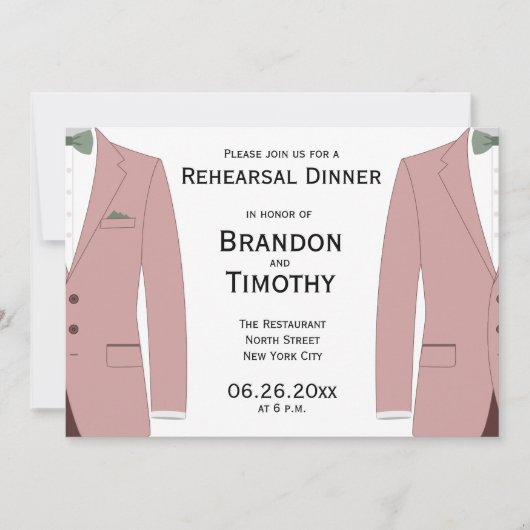 ピンクと白のゲイ結婚のリハーサル招待状 招待状 (正面)
