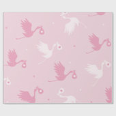 ピンクと白のコウノトリ配信パター点々のあるン ラッピングペーパー (フラット)