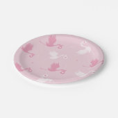 ピンクと白のコウノトリ配達ガールベイビーシャワーかわいい ペーパープレート (アングル)