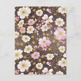 ピンクと白のコスモス千代紙 ポストカード
