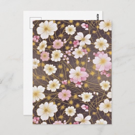 ピンクと白のコスモス千代紙 ポストカード (正面/裏面)