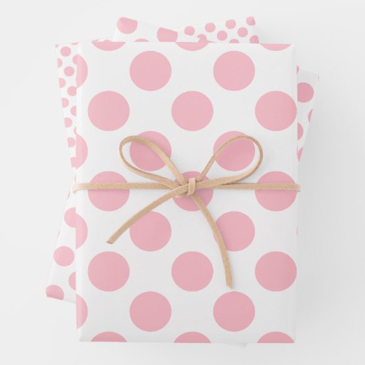 ピンクと白のサイ違うズ水玉模様 ラッピングペーパーシート (インサイチュ)
