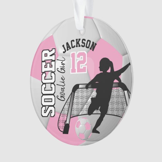 ピンクと白のサッカーゴアリーの女の子 オーナメント (正面)