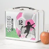 ピンクと白のサッカーボール – サッカーガール メタルランチボックス (インサイチュ)