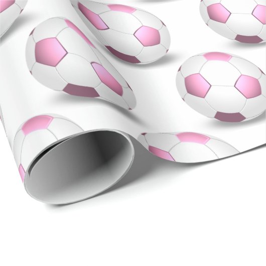ピンクと白のサッカーボール ラッピングペーパー (ロールコーナー)