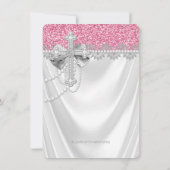 ピンクと白のサテングリッターファーストコミューン 招待状 (裏面)