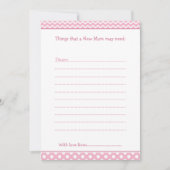 ピンクと白のシェブロンのアドバイスリストで新しいママを 招待状 (正面)