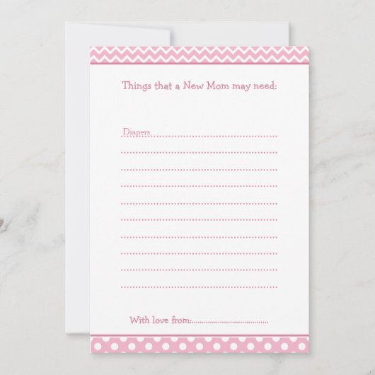 ピンクと白のシェブロンのアドバイスリストで新しいママを 招待状 (正面)