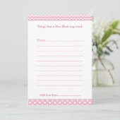 ピンクと白のシェブロンのアドバイスリストで新しいママを 招待状 (スタンド正面)