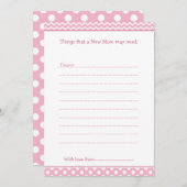 ピンクと白のシェブロンのアドバイスリストで新しいママを 招待状 (正面/裏面)