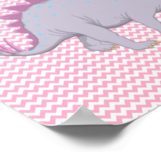 ピンクと白のシェブロンのステゴサウルスのポスター ポスター (角)